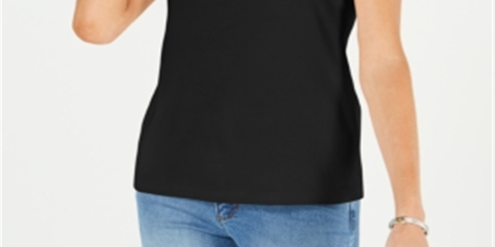 Karen Scott Women's Lattice Neck Tank Top Black Size Small