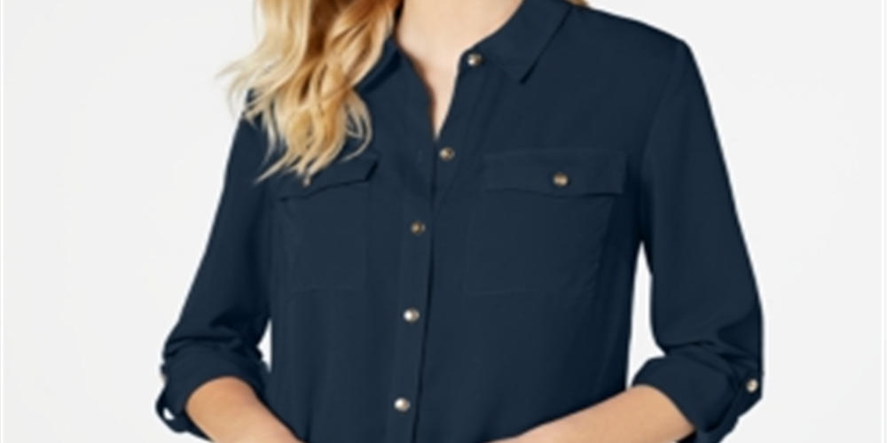 Charter Club Women's Two Pocket Shirt Blue Size Large