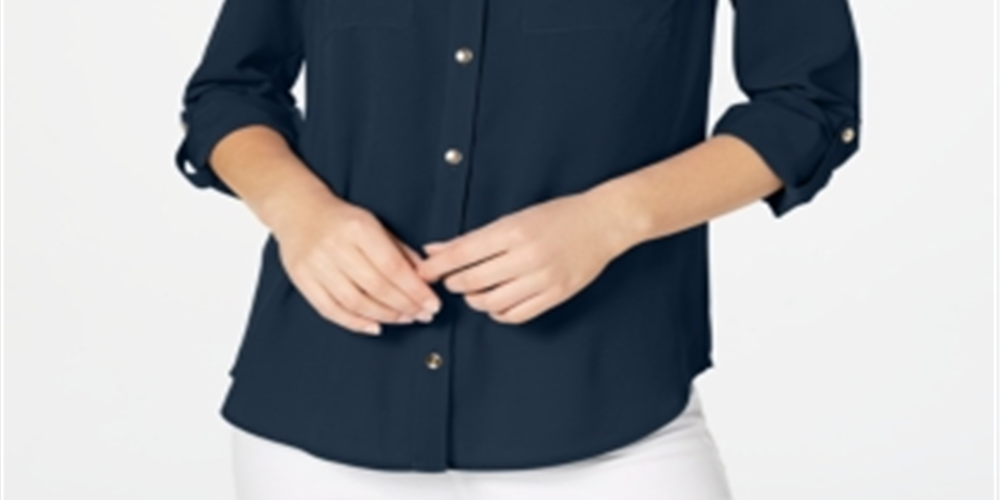 Charter Club Women's Two Pocket Shirt Blue Size Large
