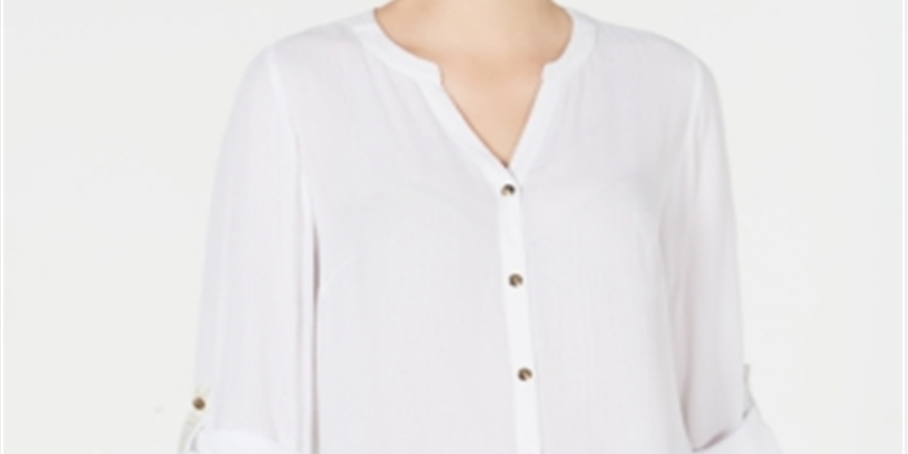 JM Collection Women's Crepon Button Front Blouse White Size Medium