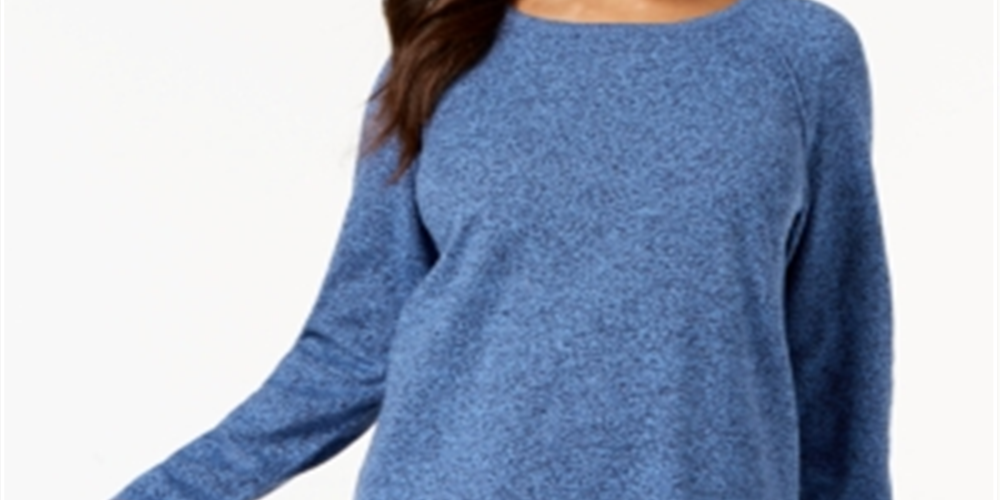 Karen Scott Women's Cotton Curved-Hem Sweater Blue Size Petite S
