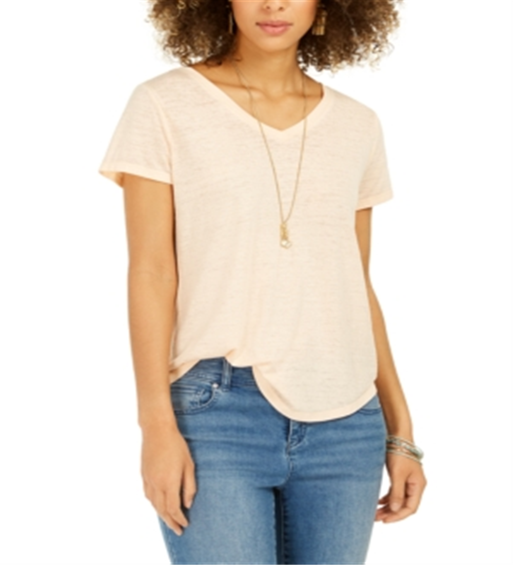 Style & Co Women's V Neck Knit T-Shirt Orange Size Medium