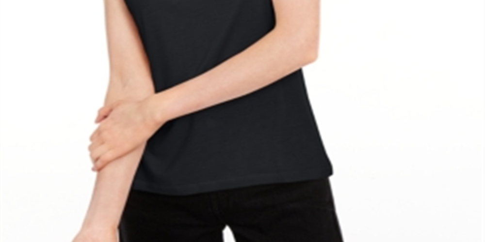 Maison Jules Women's Tie Back Solid T-Shirt Black Size Small