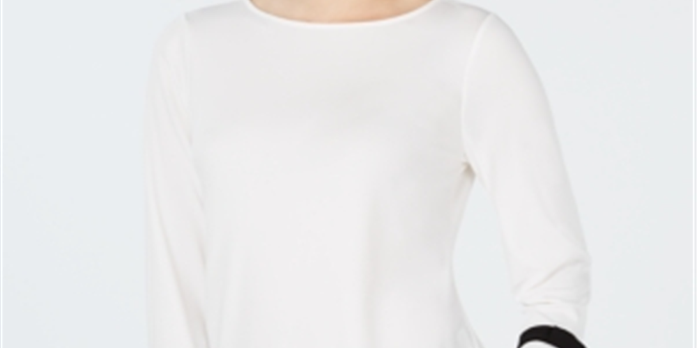 Charter Club Women's Tie Sleeve Crepe Top White Size Small
