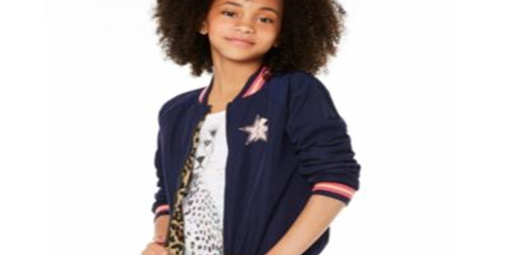 Epic Threads Big Girl's Reversible Bomber Jacket Blue Size Medium