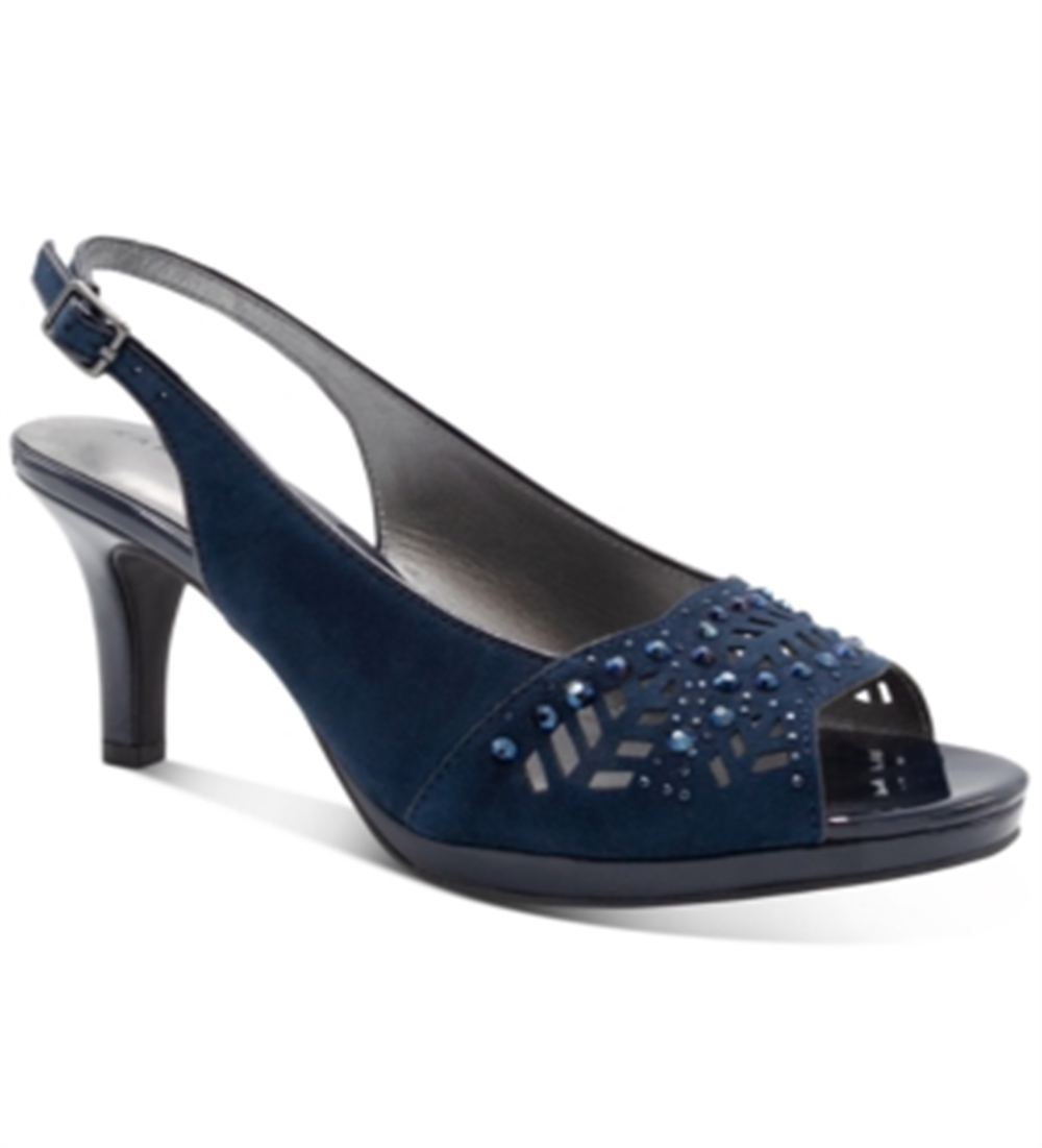Karen Scott Womens Brookee Embossed Sling Back Dress Heels Navy Size 5.5 M