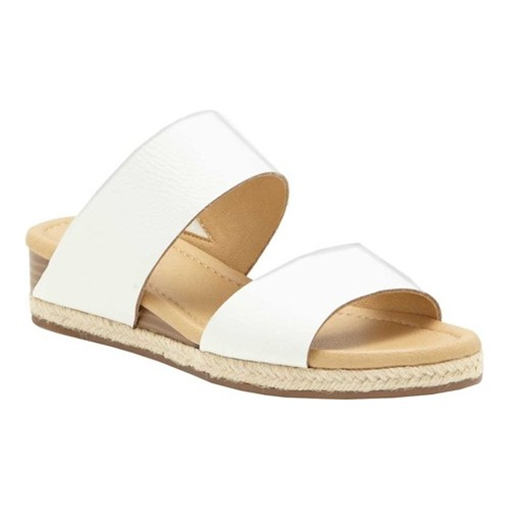 Lucky Brand Women's Leather Dual Strap Slip on Espadrille Wedge Slide Sandals White Size 8 M