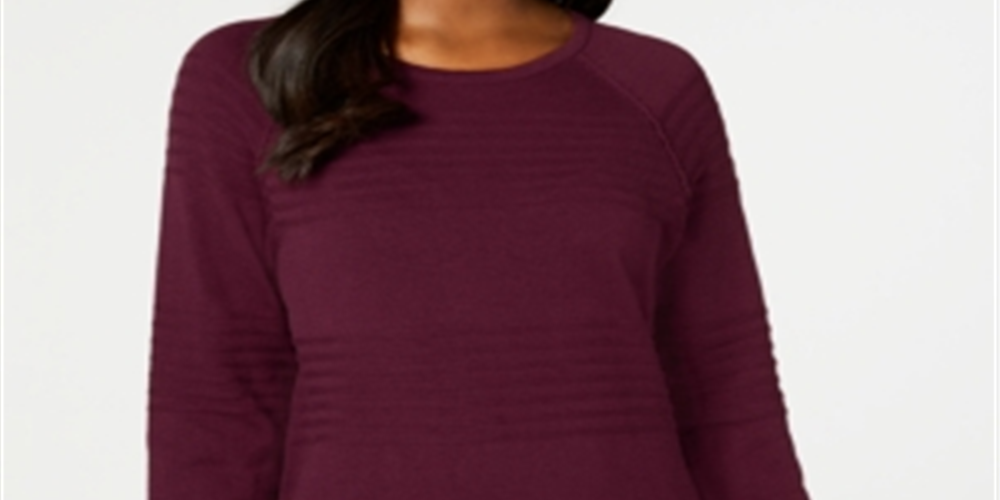 Karen Scott Women's Cotton Ribbed Sweater Burgundy Size Petite L