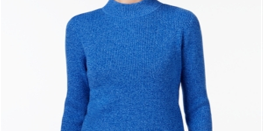 Karen Scott Women's Cotton Mock Neck Sweater Blue Size X-Small