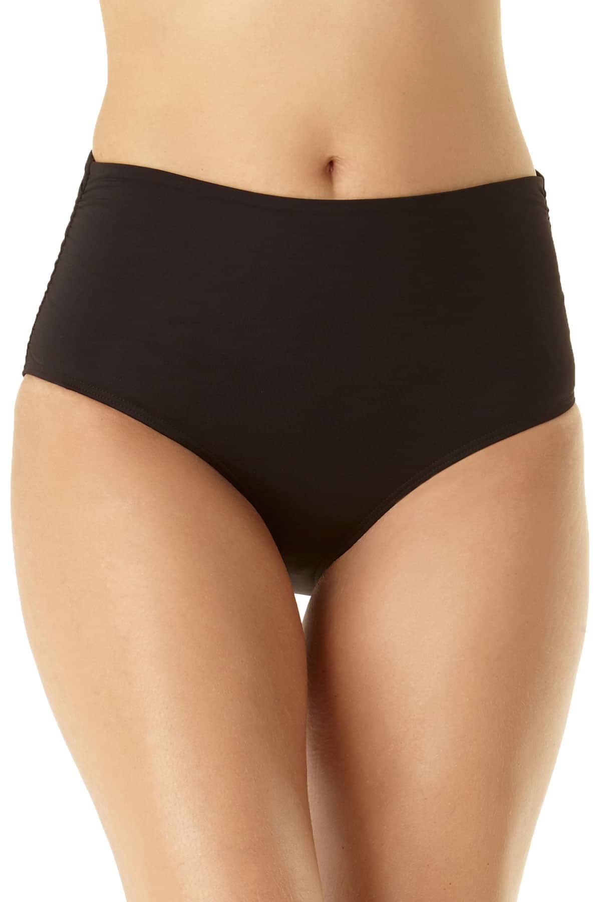 Anne Cole Women's High Waist Shirred Bottoms Black Size Large