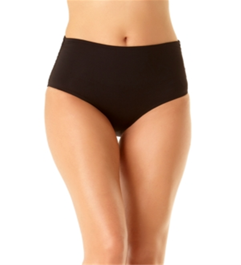 Anne Cole Women's High Waist Shirred Bottoms Black Size Large