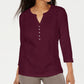 Karen Scott Women's loral 3/4 Sleeve with Buttons Sweater Wine Size Petite X-Large