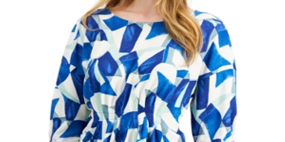 Alfani Women's Printed Cinched Top Blue Size Large