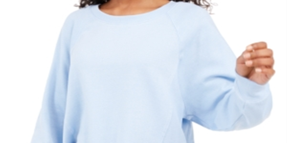 Hippie Rose Junior's Cropped Raw Edged Sweatshirt Blue Size Large