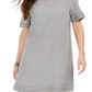 Style & Co Women's Fringed Denim T-Shirt Dress Gray Size Small