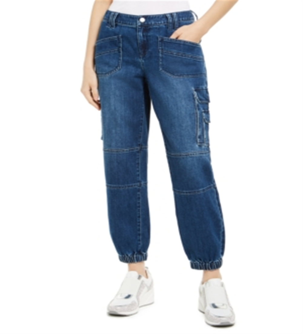 INC International Concepts Women's Cargo Ankle Jogger Jeans Blue Size 2