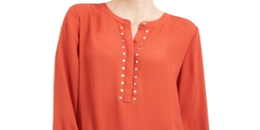 JM Collection Women's Rivet Front Pleated Back Top Orange Size Petite XL