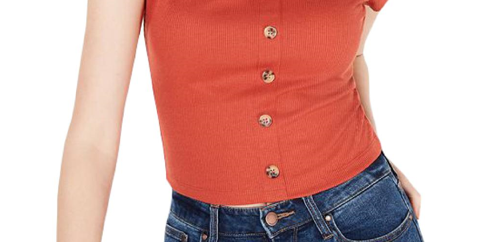 Hippie Rose Junior's Floral Print Ribbed Blouse Orange Size X-Large