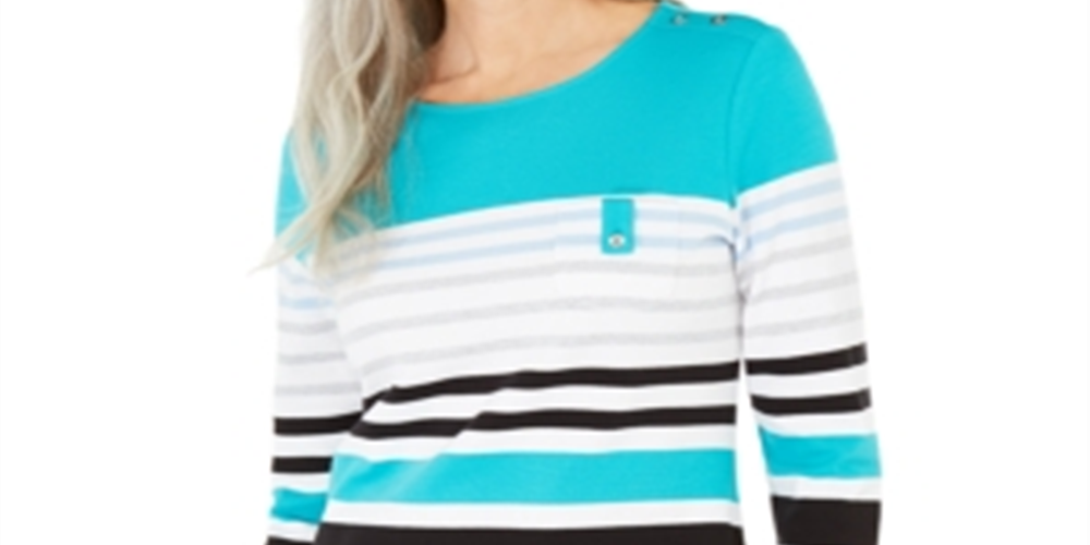Karen Scott Women's Colorblocked Striped Top Blue Size X-Small
