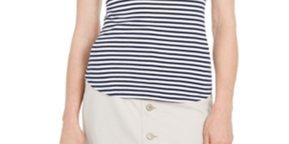Charter Club Women's Supima Cotton Knit Stripe Tank Blue Size Medium