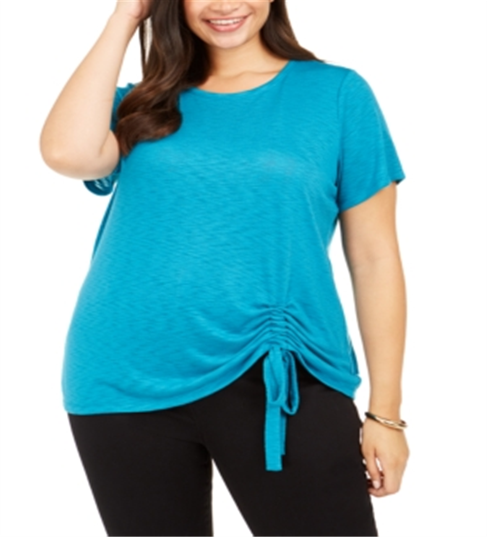 INC International Concepts Women's Plus Ruched Top Green Size 0X