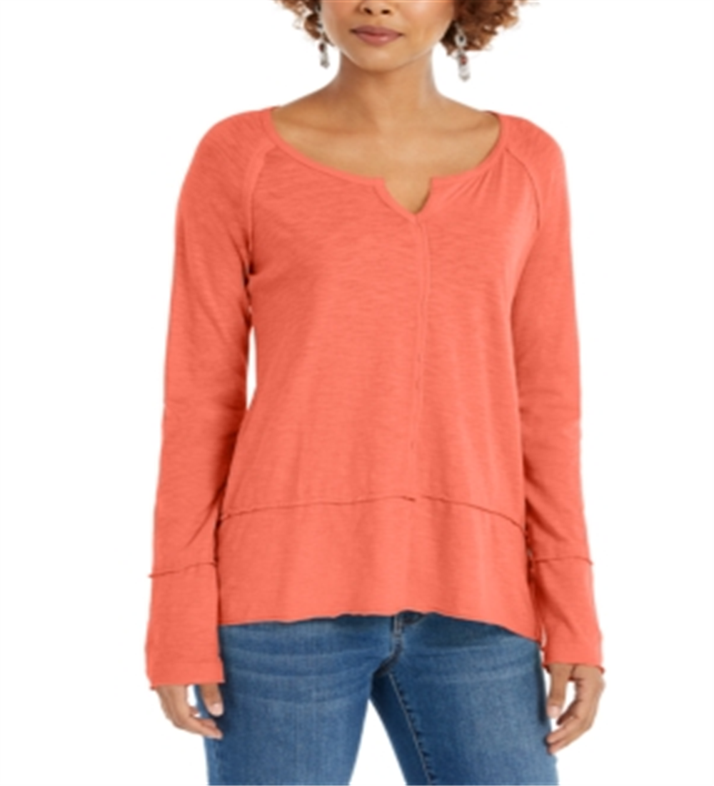 Style & Co Women's Split Neck Tunic Orange Size Large