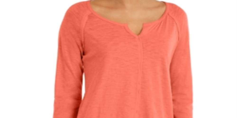 Style & Co Women's Split Neck Tunic Orange Size Large