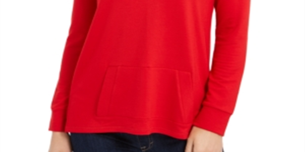 Charter Club Women's French Terry V Neck Tunic Red Size XX-Large