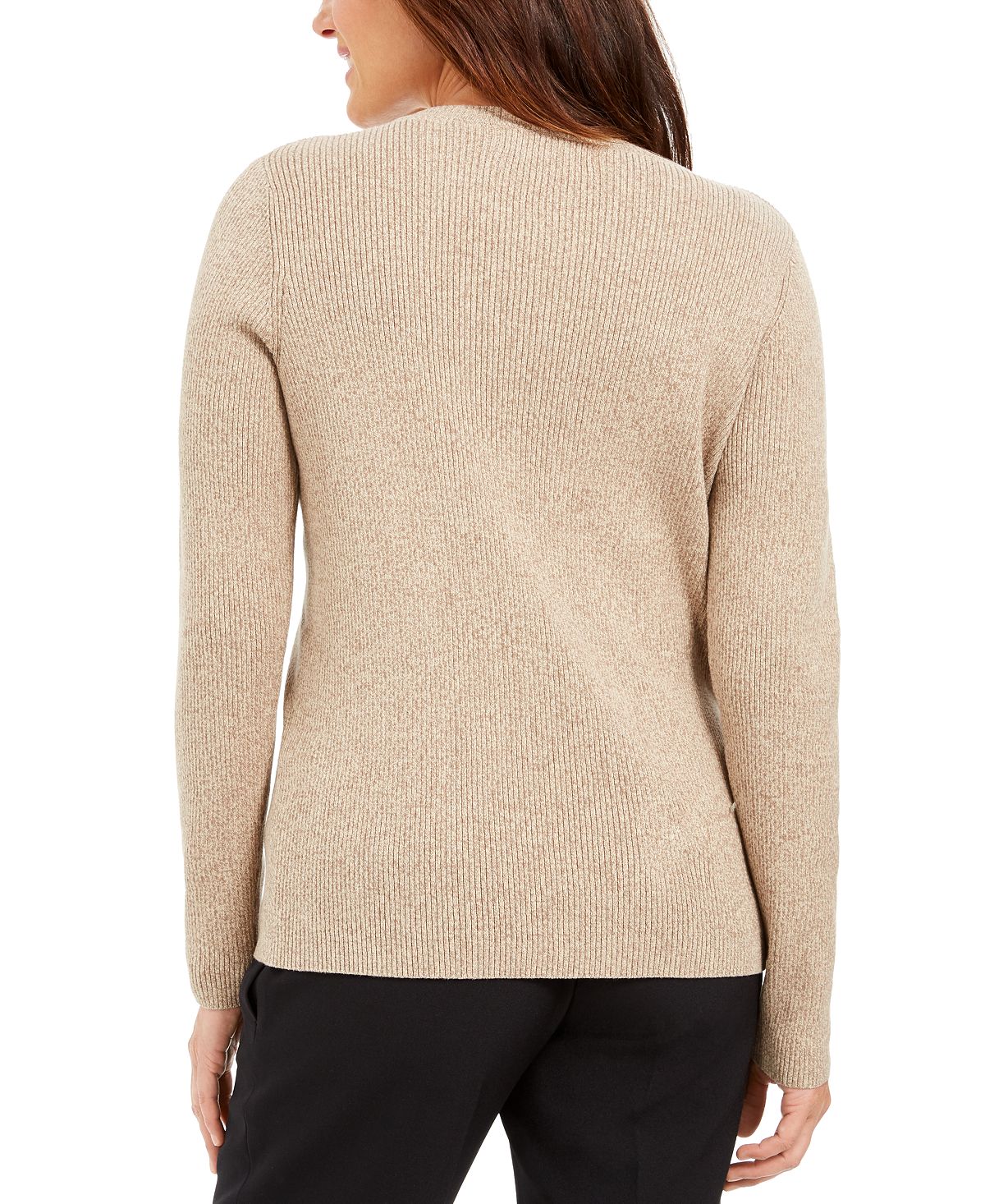 Karen Scott Women's Cotton Ribbed Marled Sweater Brown Size Petite Small