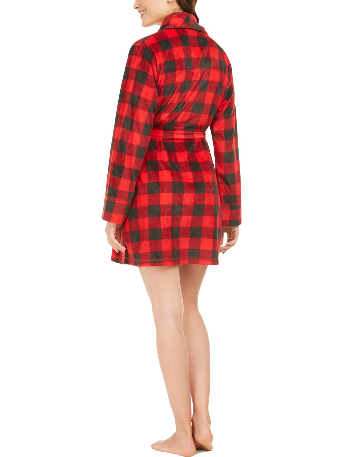 Muk Luks Women's Cozy Short Fleece Robe Lumber Jack Check Red Size Large
