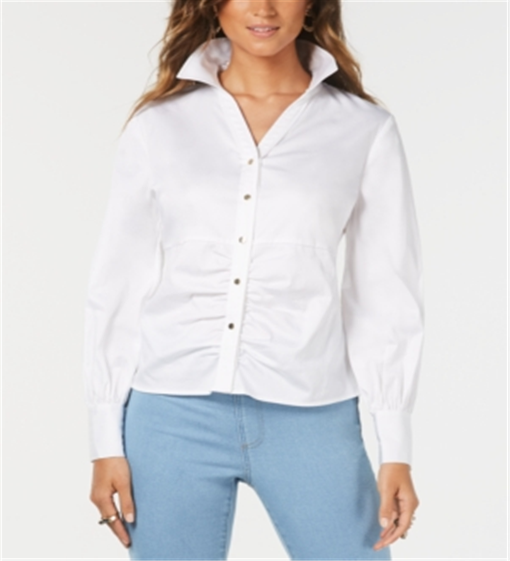 Thalia Sodi Women's Ruched Balloon Sleeve Shirt White Size Large
