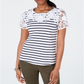 Charter Club Women's Cotton Crochet Striped Top White Size X-Small