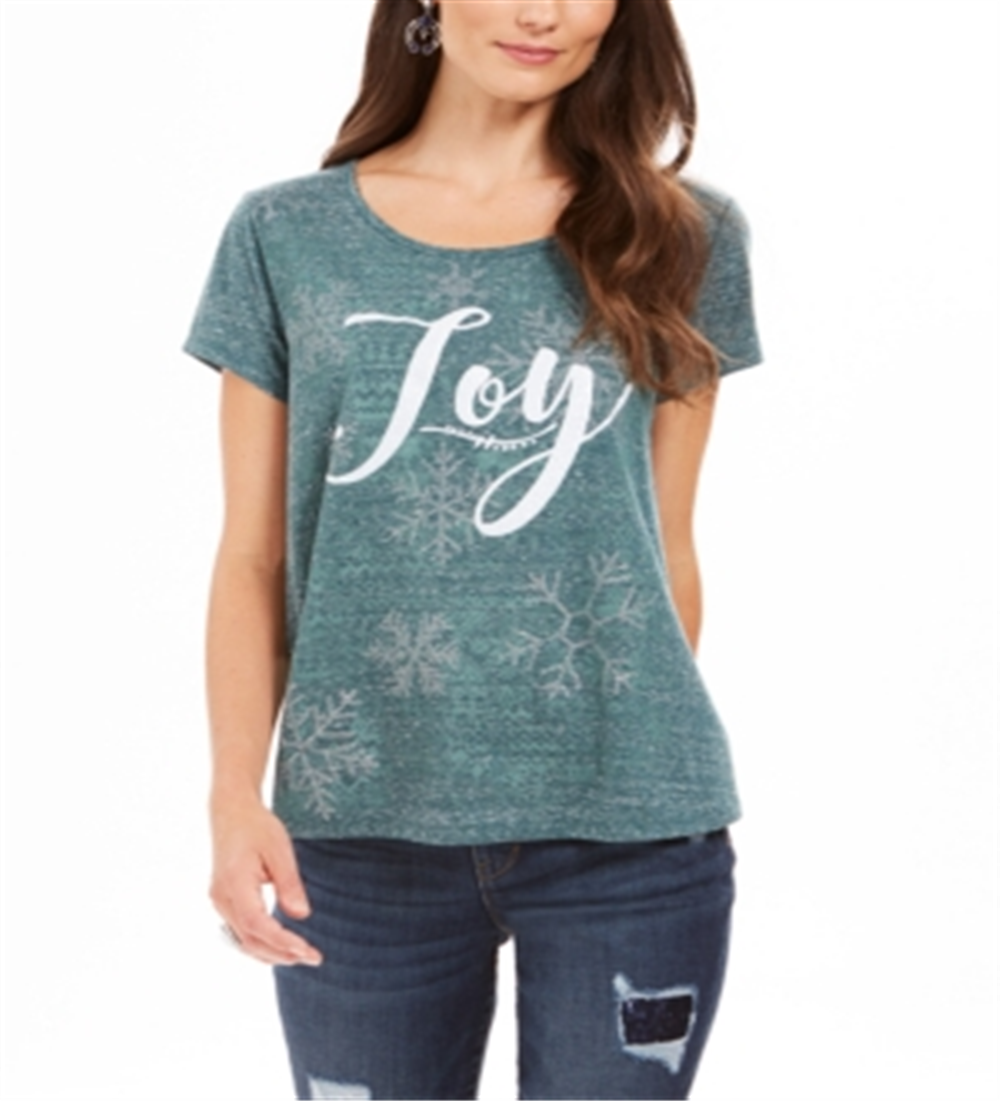 Style & Co Women's Joy Graphic Print T-Shirt Green Size Petite L