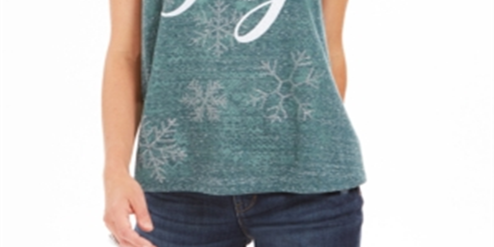 Style & Co Women's Joy Graphic Print T-Shirt Green Size Petite L
