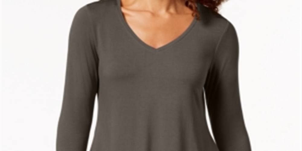 JM Collection Women's V Neck Handkerchief Hem Top Brown Clay Size X-Small