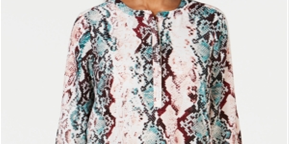 JM Collection Women's Printed 3/4 Sleeve Top White Size Petite S/M