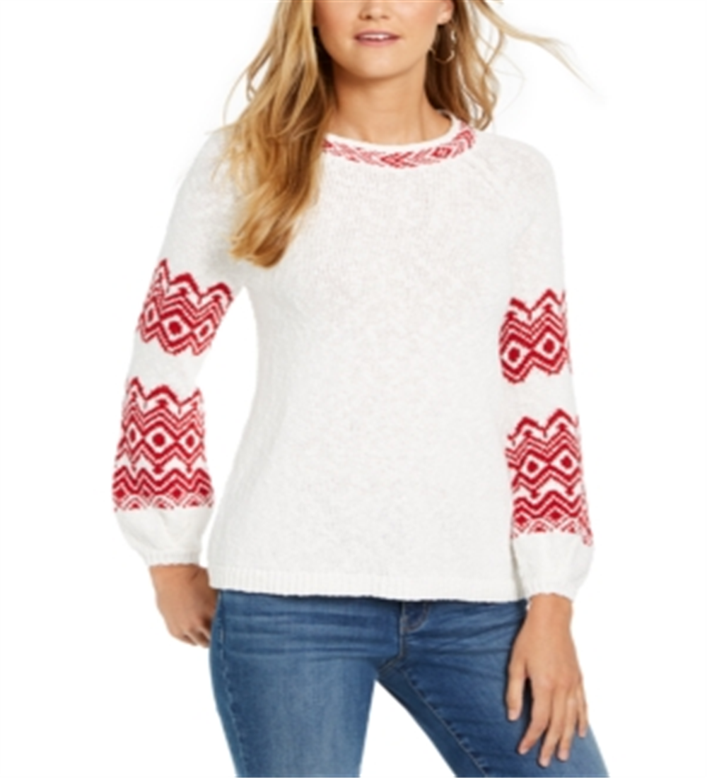 Style & Co Women's Fair Isle Boat Neck Sweater White Size X-Small