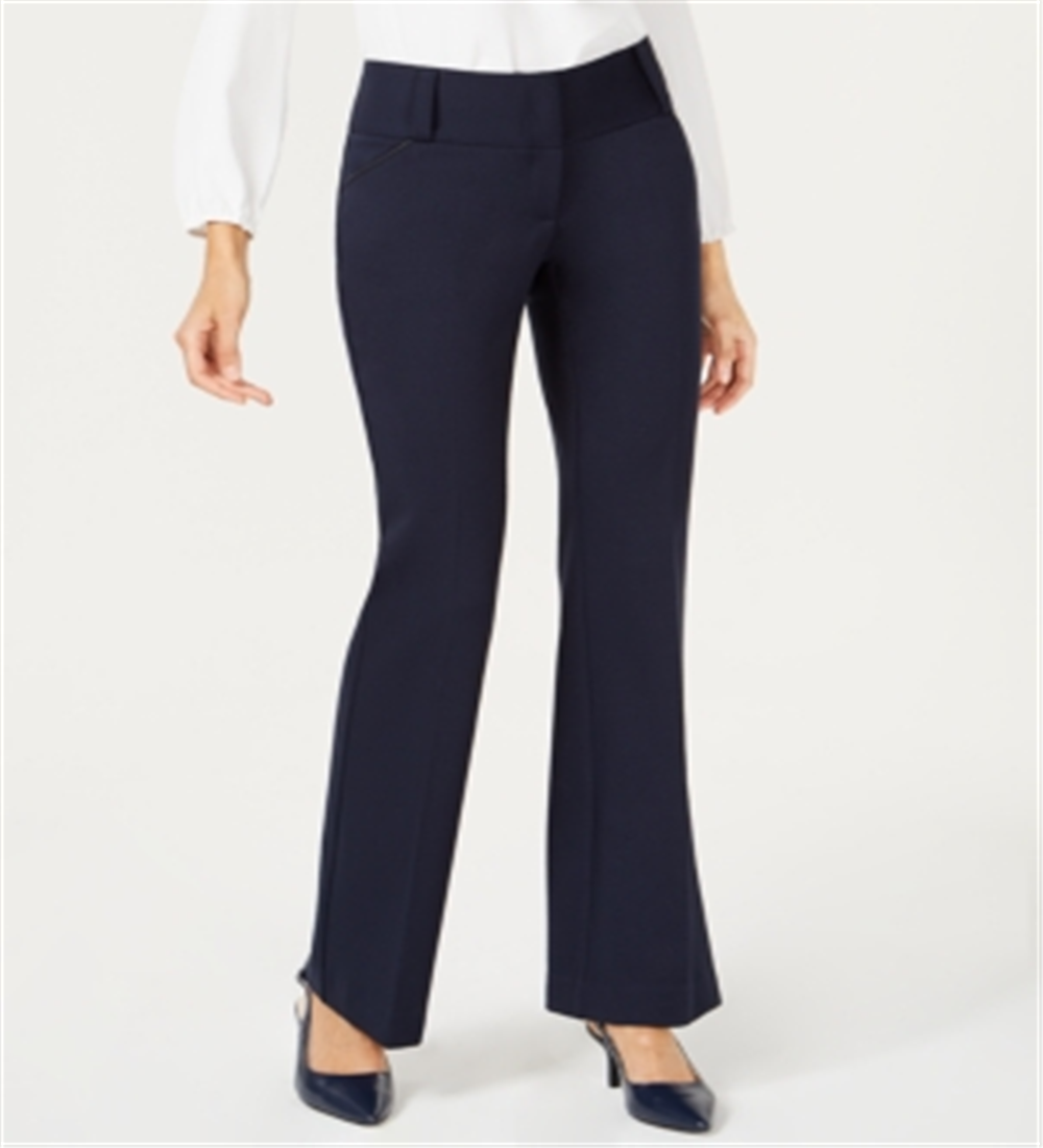 Alfani Women's Faux Leather Trim Wide Leg Trousers Navy Size 26
