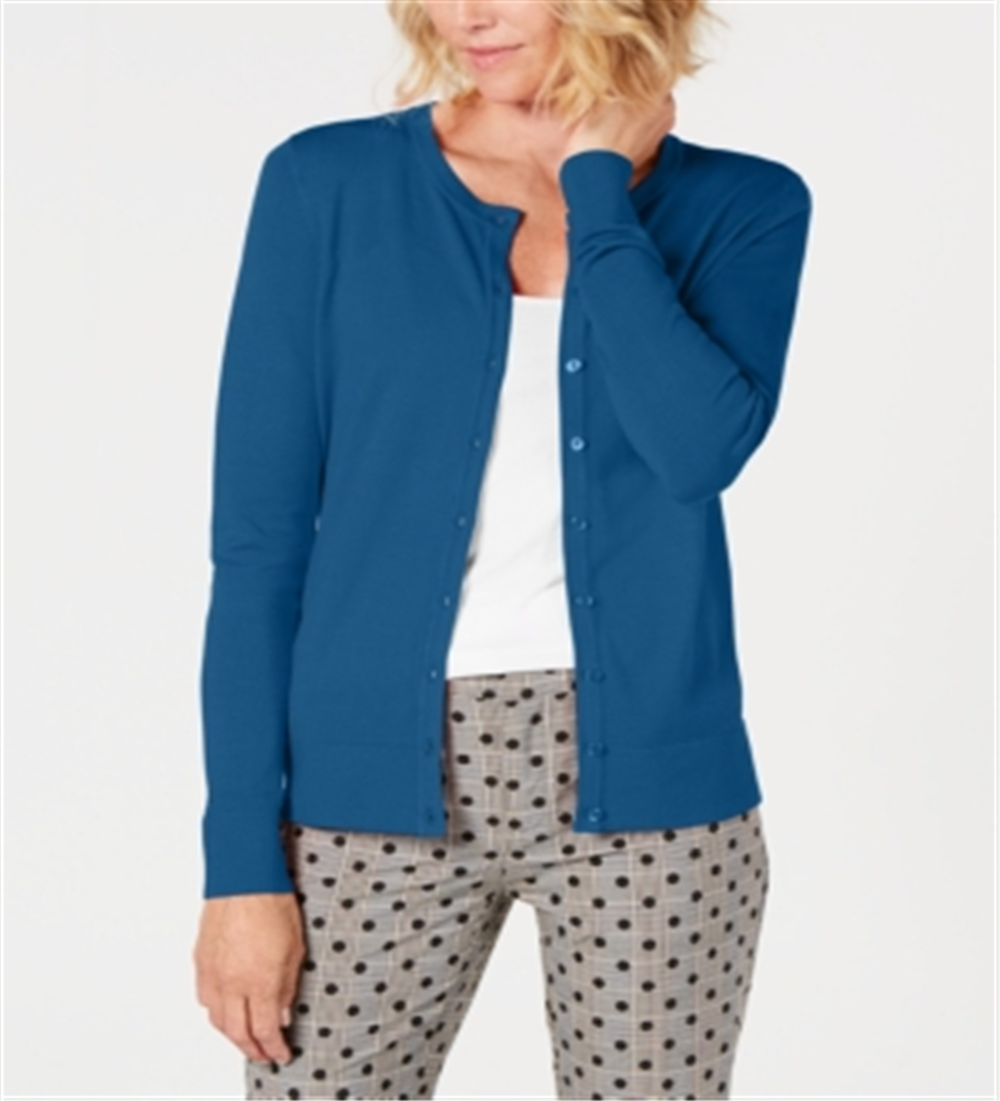 Charter Club Women's Long Sleeve Button Front Cardigan Blue Size Small