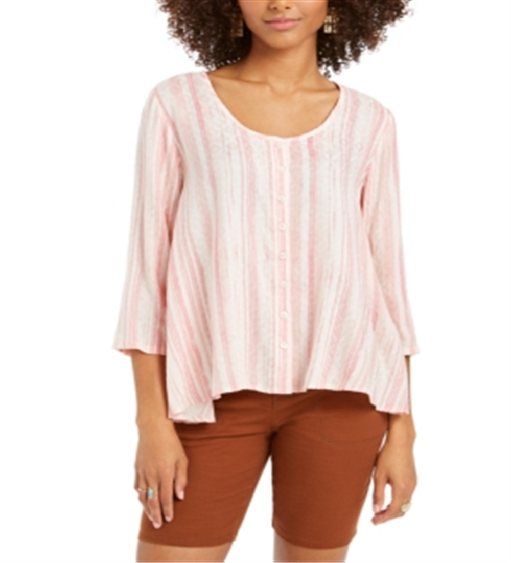 Style & Co Women's Printed Swing Blouse Pink Size Medium