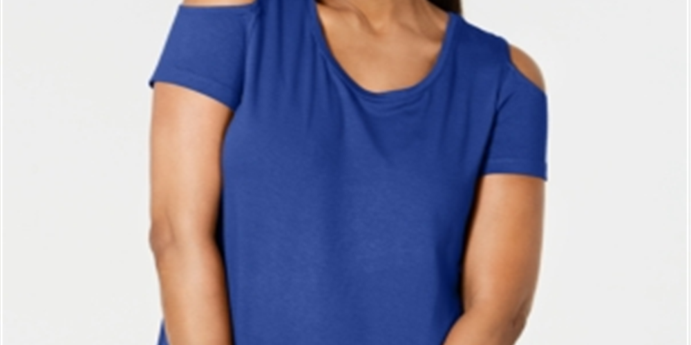 JM Collection Women's Cold Shoulder Swing T-Shirt Blue Size Small