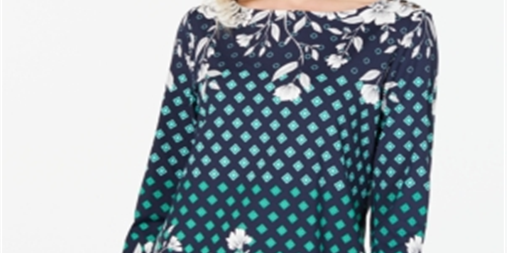 Charter Club Women's Floral Print Top Blue Size Petite Medium