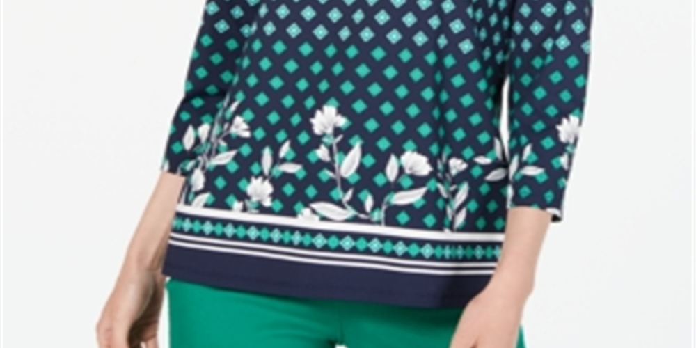 Charter Club Women's Floral Print Top Blue Size Petite Medium
