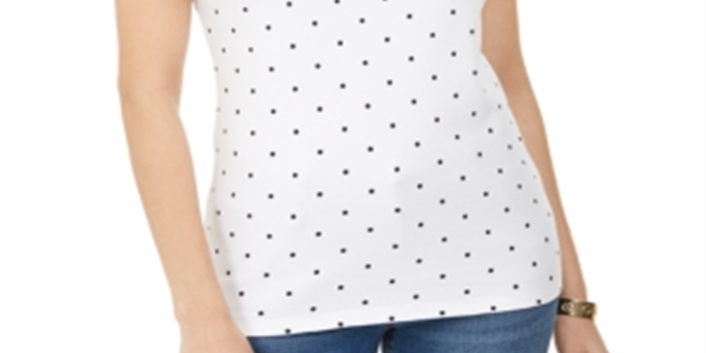 Karen Scott Women's Printed Embroidered Boat Neck Cotton Top White Size Large