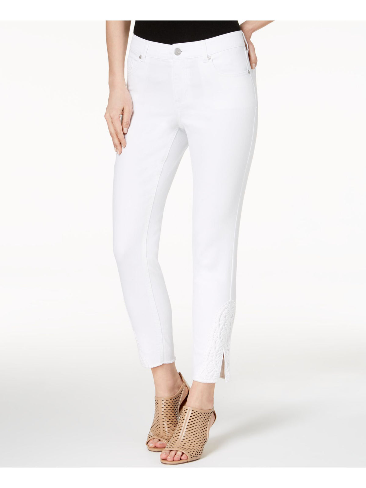 Style & Co Women's Crochet Ankle Skinny Jeans White Size 4