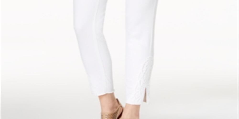 Style & Co Women's Crochet Ankle Skinny Jeans White Size 4