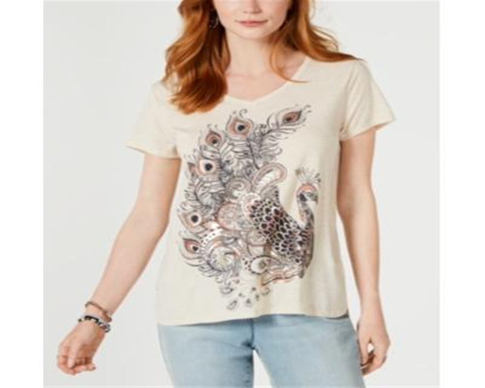 Style & Co Women's Graphic Step Hem Top Brown Size Small