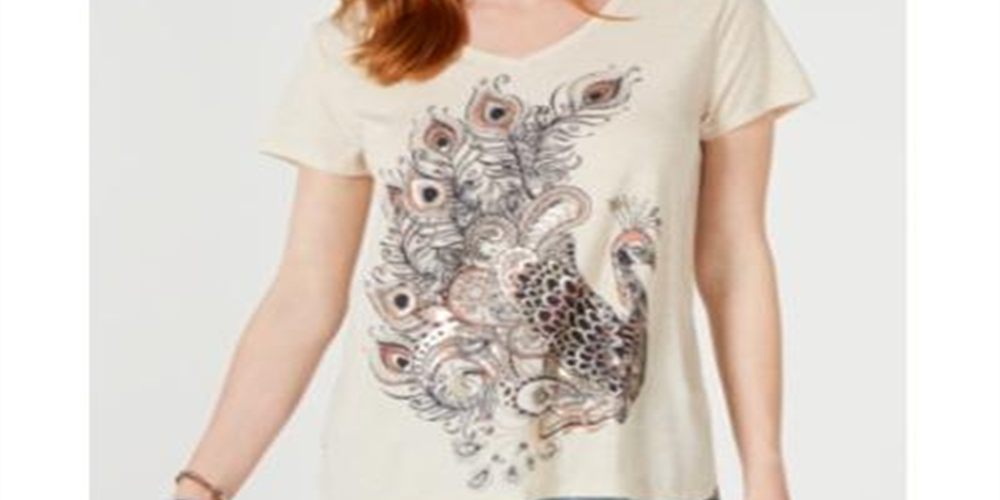 Style & Co Women's Graphic Step Hem Top Brown Size Small