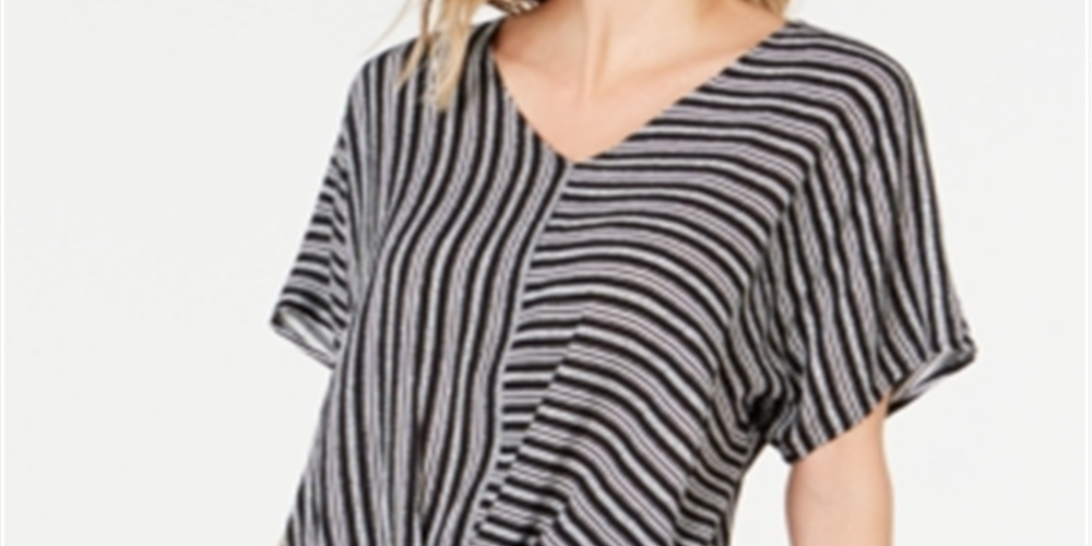 JM Collection Women's Knot Hem Top Black Size X-Large