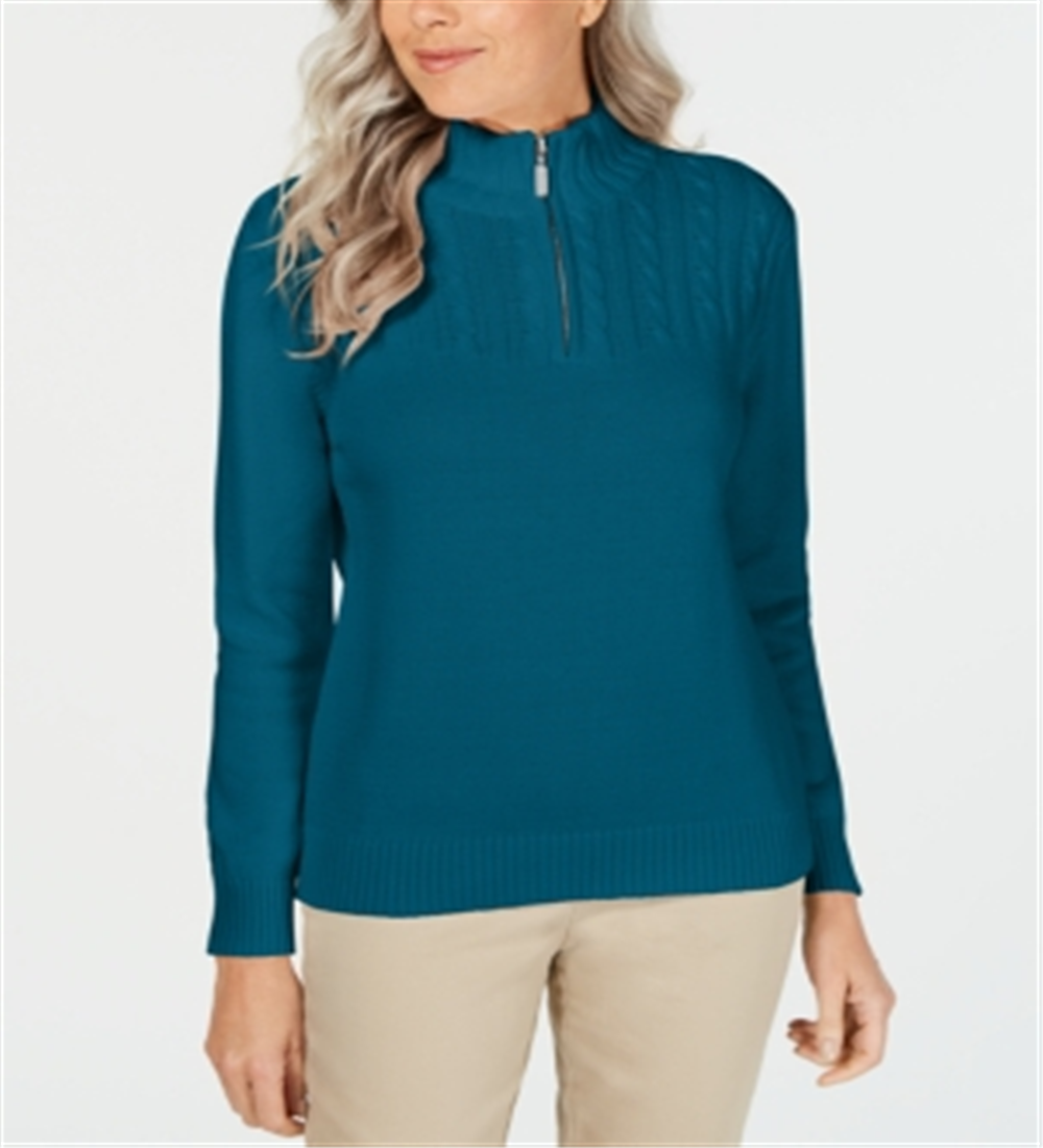 Karen Scott Women's Cotton Zip Neck Sweater Teal Size XX-Large